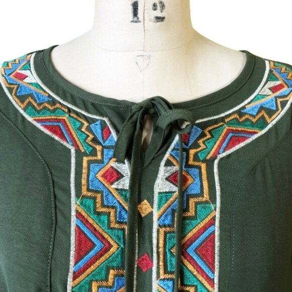 Maxi boho flounce sleeve embroidery applique drop waist flounce sleeve dress - Picture 10 of 15